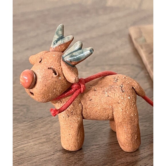 Santa Wood Sign Hand Painted/Red Clay Santa Rudolph Luminary Votive Holder VTG - Picture 12 of 16